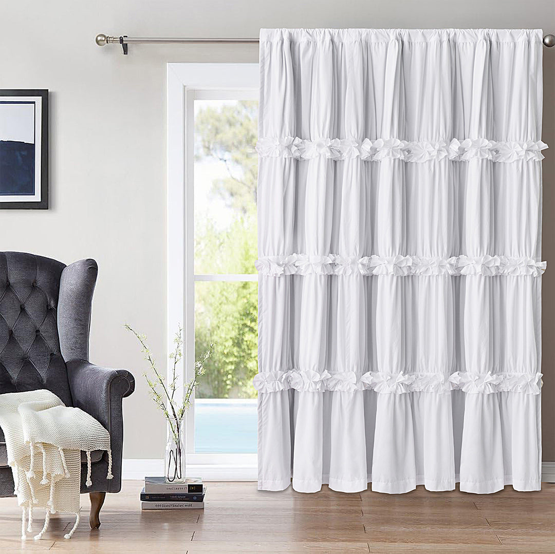 Farmhouse Ruffle Window Curtains with Blackout Liner Handmade Bow Ties Drapes 1 Panel, 100"W x 84"L
