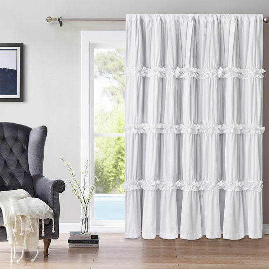 Farmhouse Ruffle Window Curtains with Blackout Liner Handmade Bow Ties Drapes 1 Panel, 100"W x 84"L