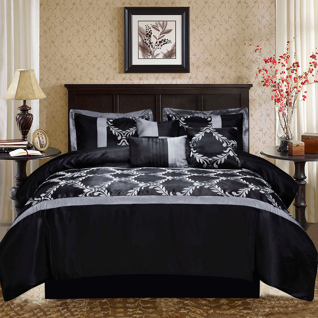 HIG 7 Piece Faux Silk Fabric Embroideried Bedding Set