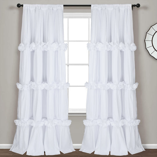 HIG Farmhouse Ruffle Window Curtains with Blackout Liner Handmade Bow Ties Drapes 2 Panels Set, 54"W x 84"L