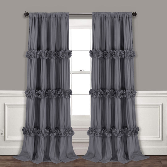 HIG Farmhouse Ruffle Window Curtains with Blackout Liner Handmade Bow Ties Drapes 2 Panels Set, 54"W x 84"L