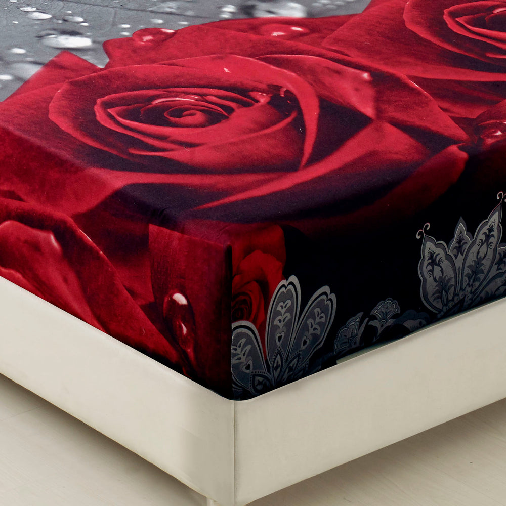 4 Piece 3D Rose Love Romantic Moment Printed Sheet Set (Y28) - Soft, Breathable, Hypoallergenic, Fade Resistant -Includes 1 Flat Sheet,1 Fitted Sheet,2 Shams