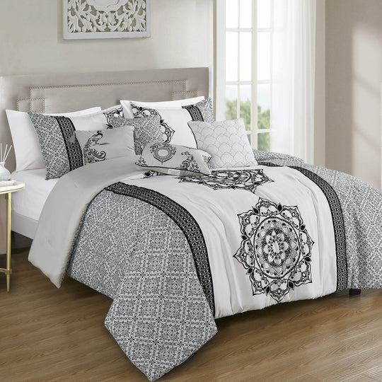 7 Piece Mandala Design Print Comforter Set Bed in A Bag - Queen King Size