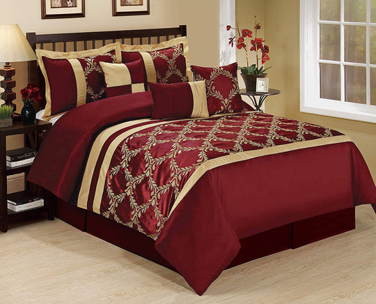 HIG 7 Piece Faux Silk Fabric Embroideried Bedding Set