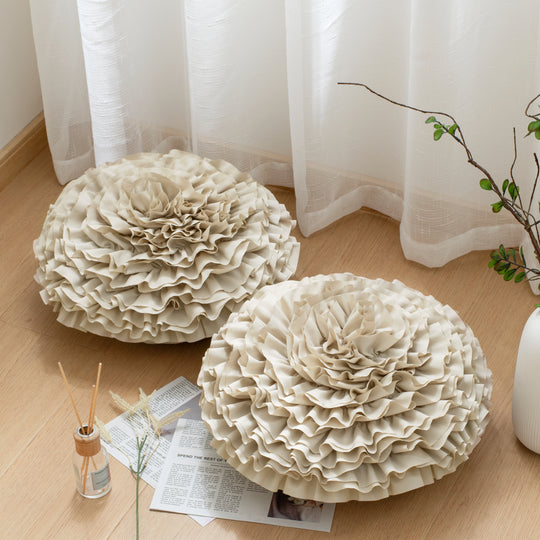 2 Pack 3D Rose Flower Handmade Rosette Rounded Decorative Throw Pillow, Layered Ruffle Floral Accent Pillow for Home Decor,16" Round