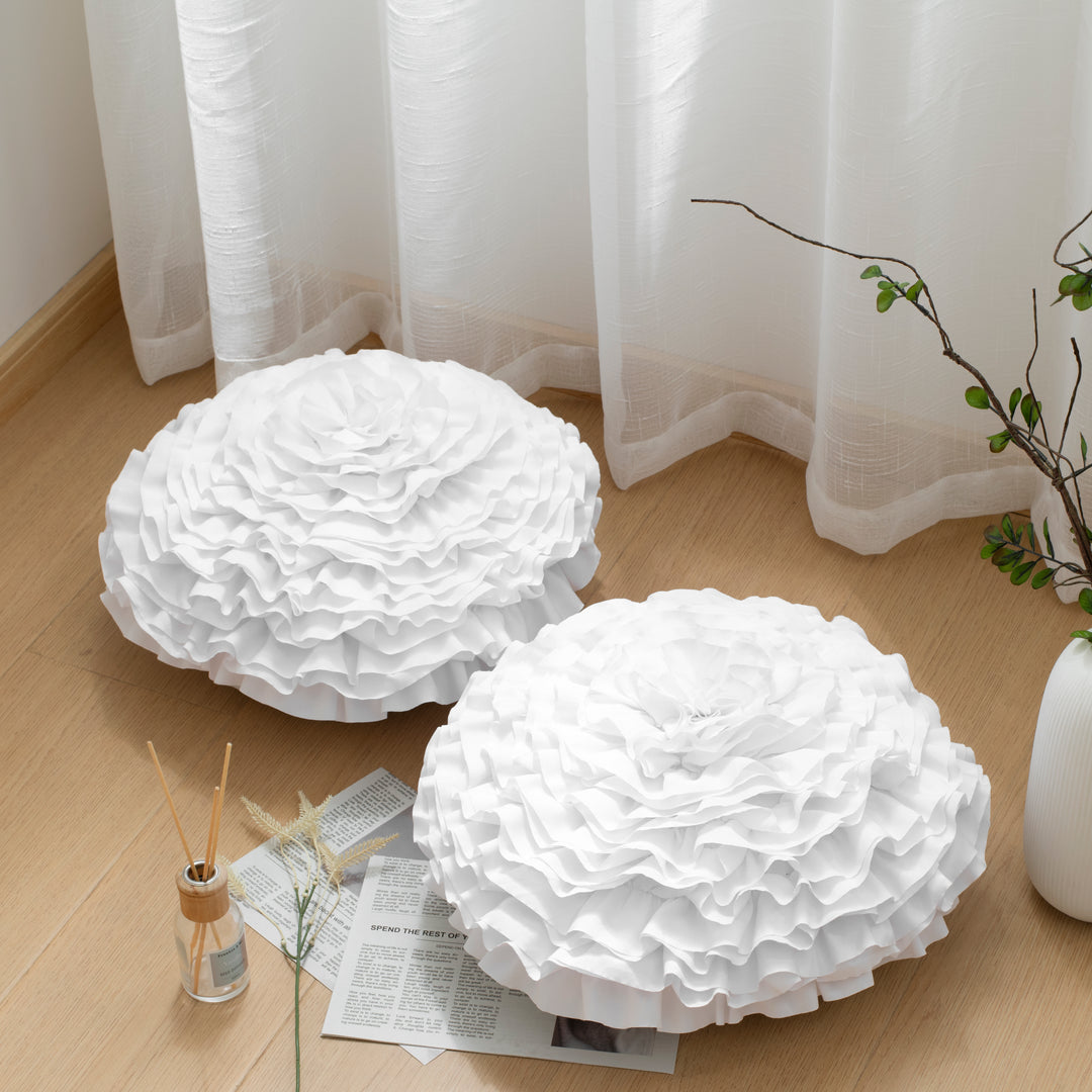 2 Pack 3D Rose Flower Handmade Rosette Rounded Decorative Throw Pillow, Layered Ruffle Floral Accent Pillow for Home Decor,16" Round