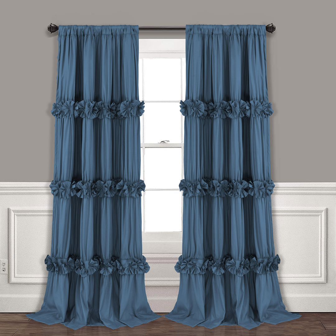 Farmhouse Ruffle Window Curtains with Blackout Liner Handmade Bow Ties Drapes 2 Panels Set, 54"W x 84"L
