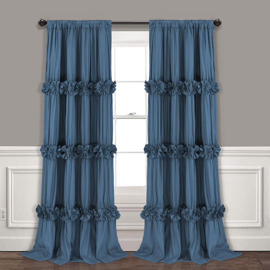 Farmhouse Ruffle Window Curtains with Blackout Liner Handmade Bow Ties Drapes 2 Panels Set, 54"W x 84"L
