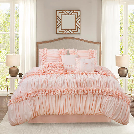 7 Piece Ruched Pleat Comforter Set Vintage Ruched Bed Sets for Bedroom Queen King Size