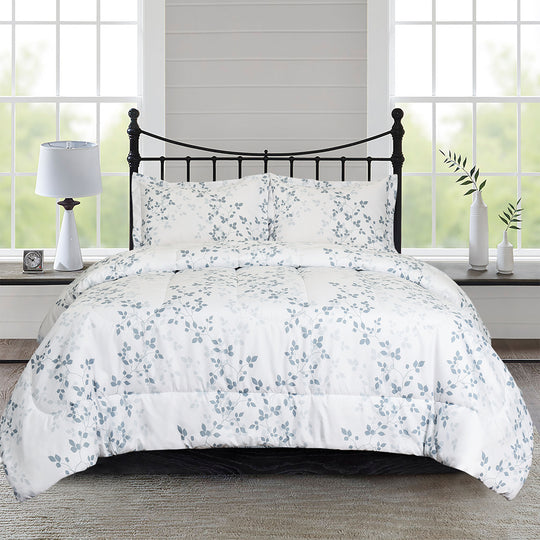 HIG 3 Pieces Botanical Printed Comforter Set with Tree Branches and Leaves, King