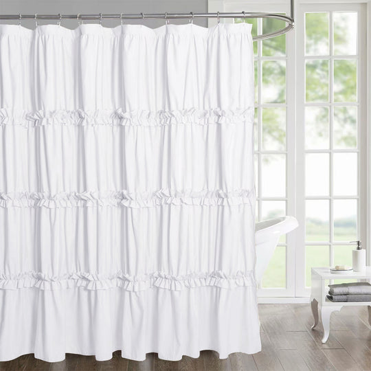 Luxurious Farmhouse Unique Pleated Cloth Fabric Shower Curtain 72x72 Long Bathroom Curtain