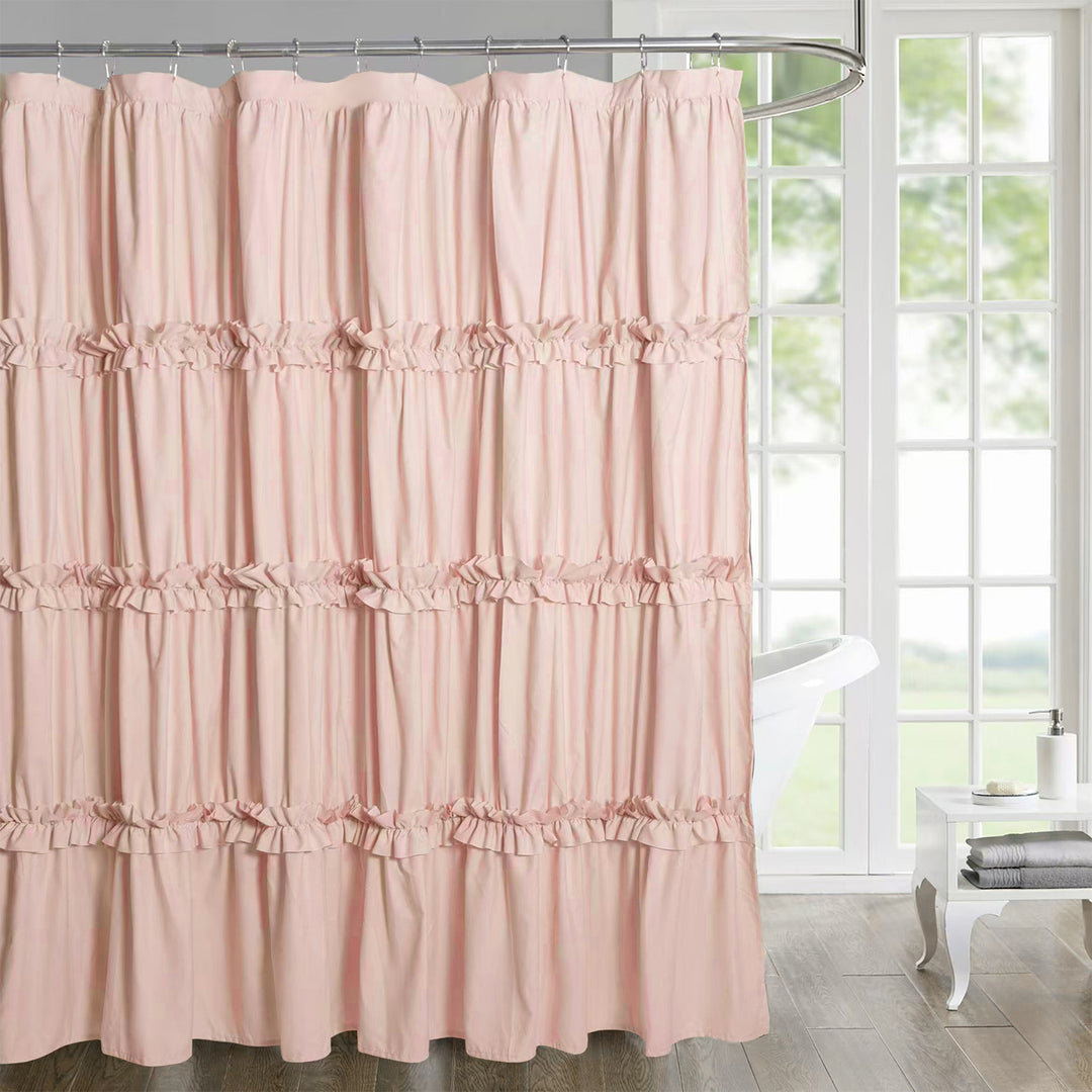 Luxurious Farmhouse Unique Pleated Cloth Fabric Shower Curtain 72x72 Long Bathroom Curtain