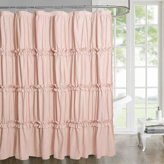 Luxurious Farmhouse Unique Pleated Cloth Fabric Shower Curtain 72x72 Long Bathroom Curtain