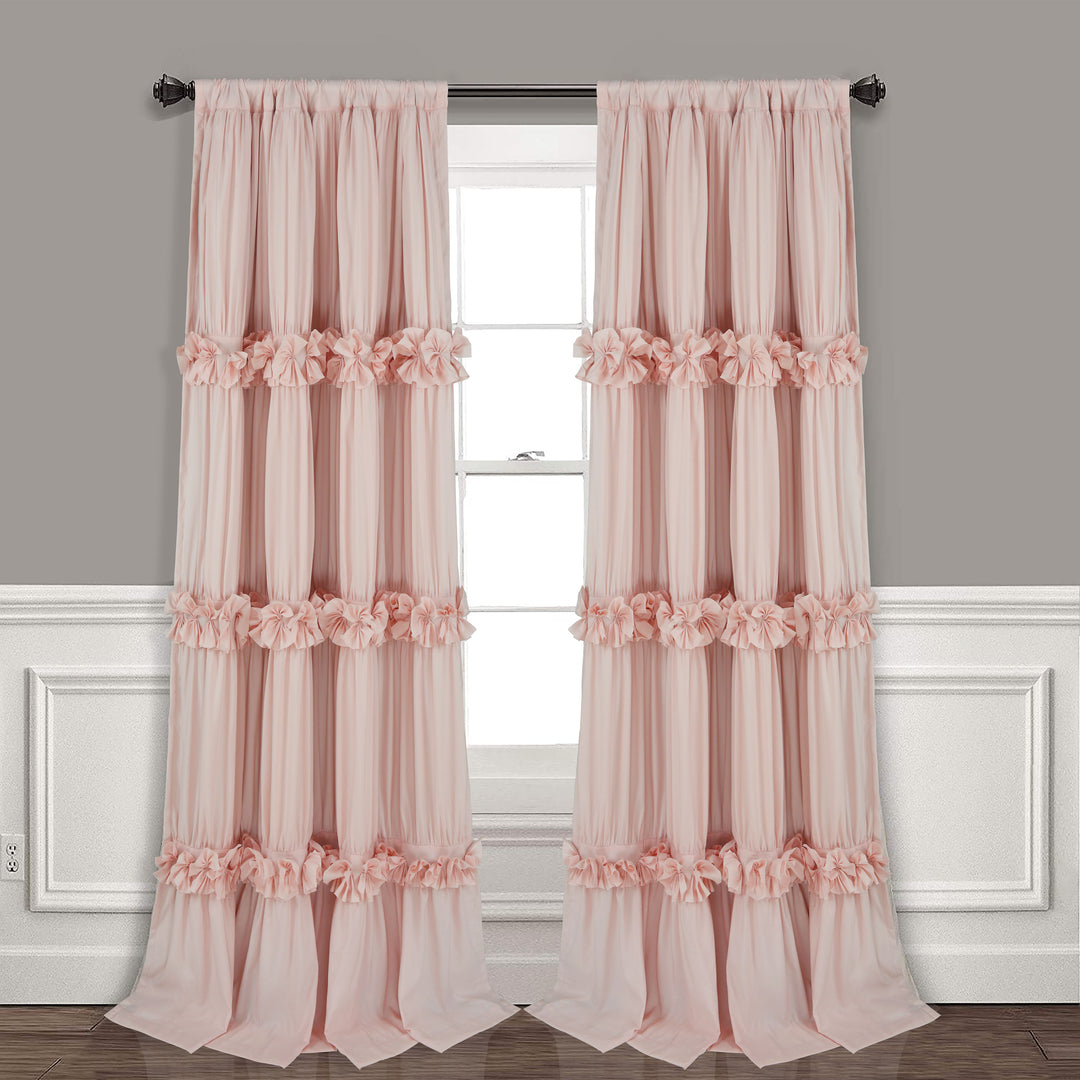 HIG Farmhouse Ruffle Window Curtains with Blackout Liner Handmade Bow Ties Drapes 2 Panels Set, 54"W x 84"L