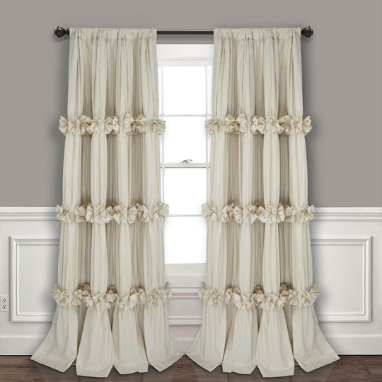 HIG Farmhouse Ruffle Window Curtains with Blackout Liner Handmade Bow Ties Drapes 2 Panels Set, 54"W x 84"L