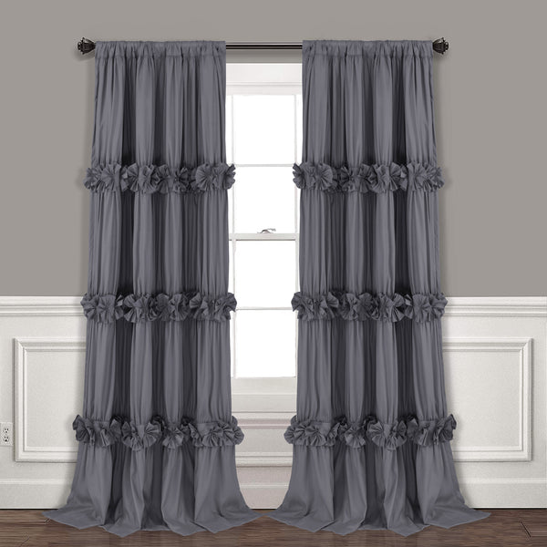 Farmhouse Ruffle Window Curtains with Blackout Liner Handmade Bow Ties Drapes 2 Panels Set, 54"W x 84"L