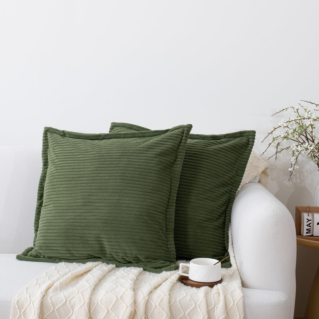Ribbed Corduroy Decorative Throw Pillows Set of 2,Square Accent Pillows with Covers & PP Cotton Inserts