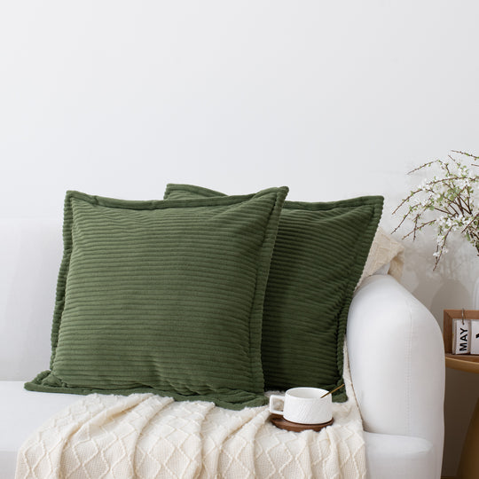 Ribbed Corduroy Decorative Throw Pillows Set of 2,Square Accent Pillows with Covers & PP Cotton Inserts