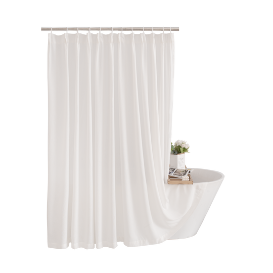 HIG Linen-Like Pinch Pleated Modern Neutral Solid Color Shower Curtain