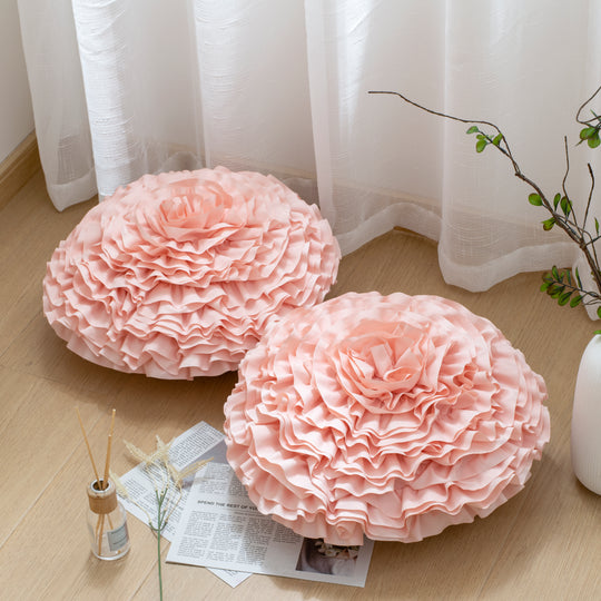 2 Pack 3D Rose Flower Handmade Rosette Rounded Decorative Throw Pillow, Layered Ruffle Floral Accent Pillow for Home Decor,16" Round