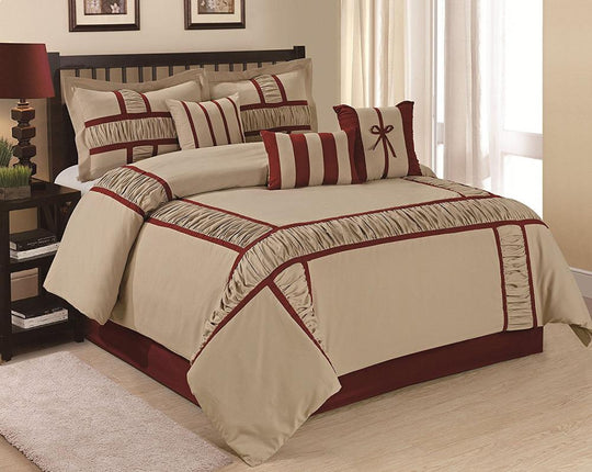 Closeout - 7 Piece Microfiber Ruffle and Patchwork Comforter Set