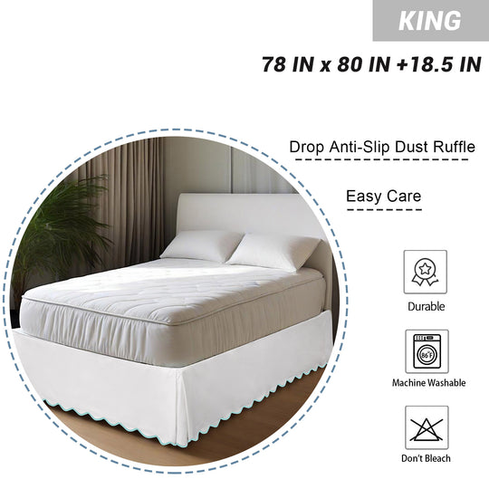 Easy Fit Scallop Edge Pleated Bedskirt, 18.5 Inch Drop Anti-Slip Dust Ruffle