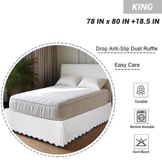 Easy Fit Scallop Edge Pleated Bedskirt, 18.5 Inch Drop Anti-Slip Dust Ruffle