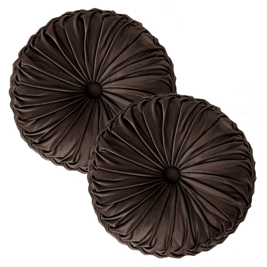 Set of 2 Decorative Velvet Round Pleated Throw Pillows,14.5" Diameter