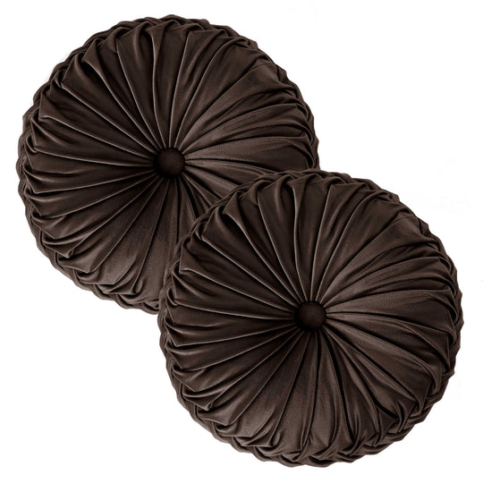 Set of 2 Decorative Velvet Round Pleated Throw Pillows,14.5" Diameter