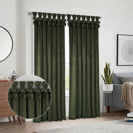 HIG Set of 2 Bow Tie Top Velvet Window Curtains, Elegant Twist Knot Rod Pocket Light Filtering Panels for Bedroom & Living Room, 52" x 84"