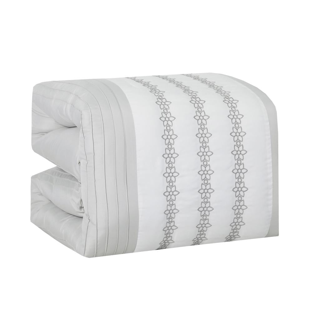 7 Piece Embroidery White Bed in a Bag, Modern and Stylish Comforter Set