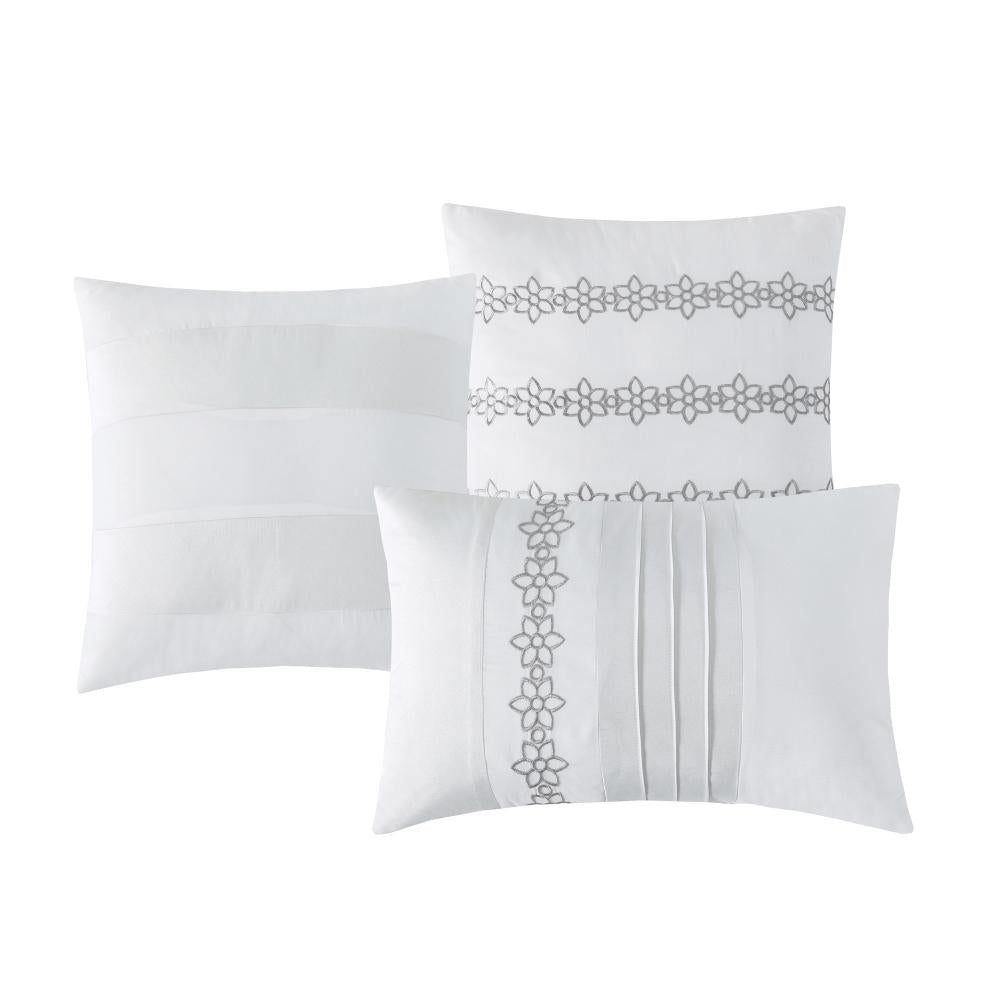 7 Piece Embroidery White Bed in a Bag, Modern and Stylish Comforter Set