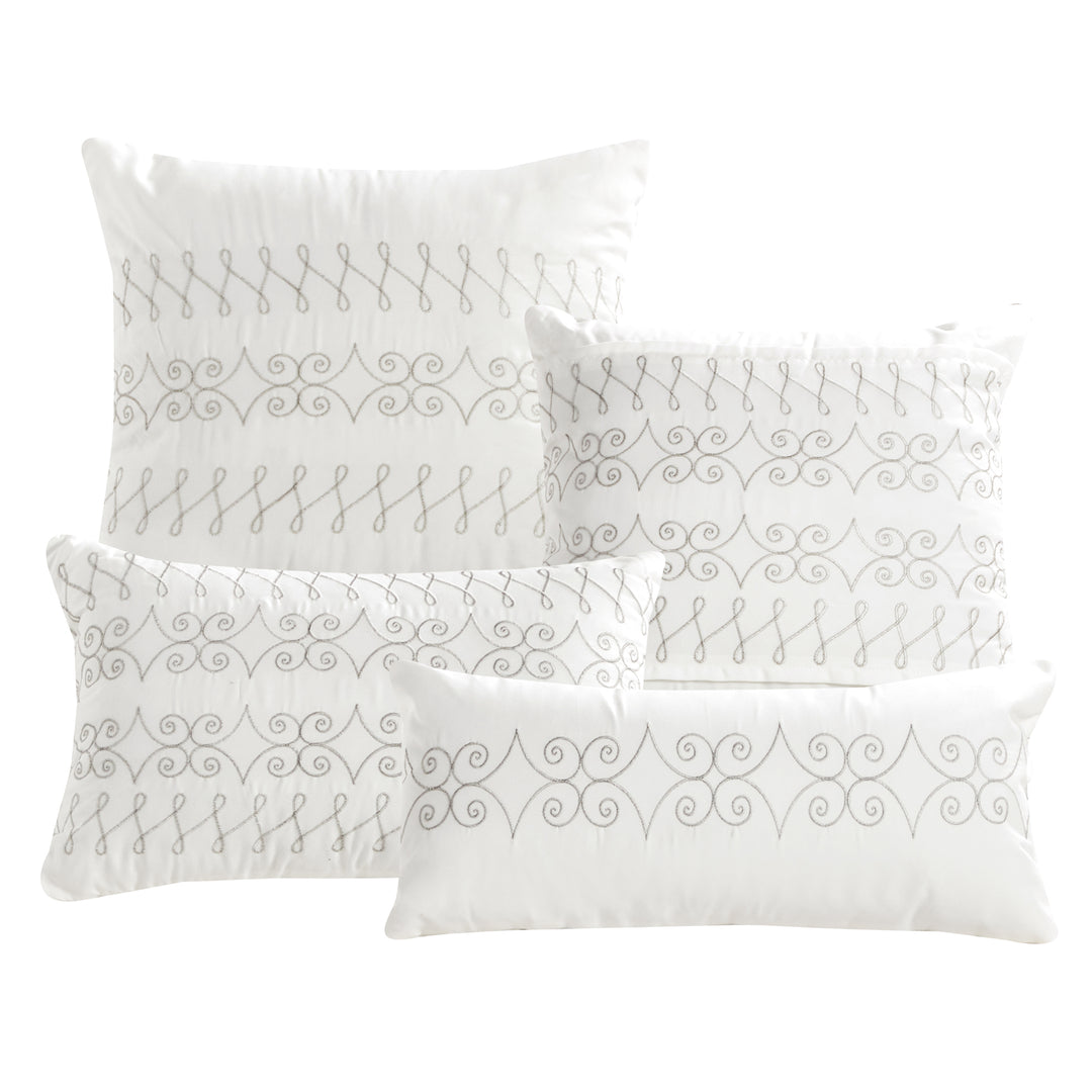 Luxury 7 Piece Stripe Emrboidery Bed in Bag White Comforter Set Q/K Size-22195