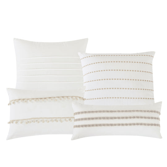 Luxury 7 Piece Camel Color Tassel Stripe Bed in Bag Comforter Set Q/K Size-22200