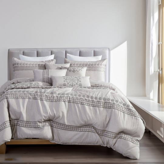 Luxury 7 Piece Beige Color Embroidered Bed in Bag Comforter Set Q/K Size-22206