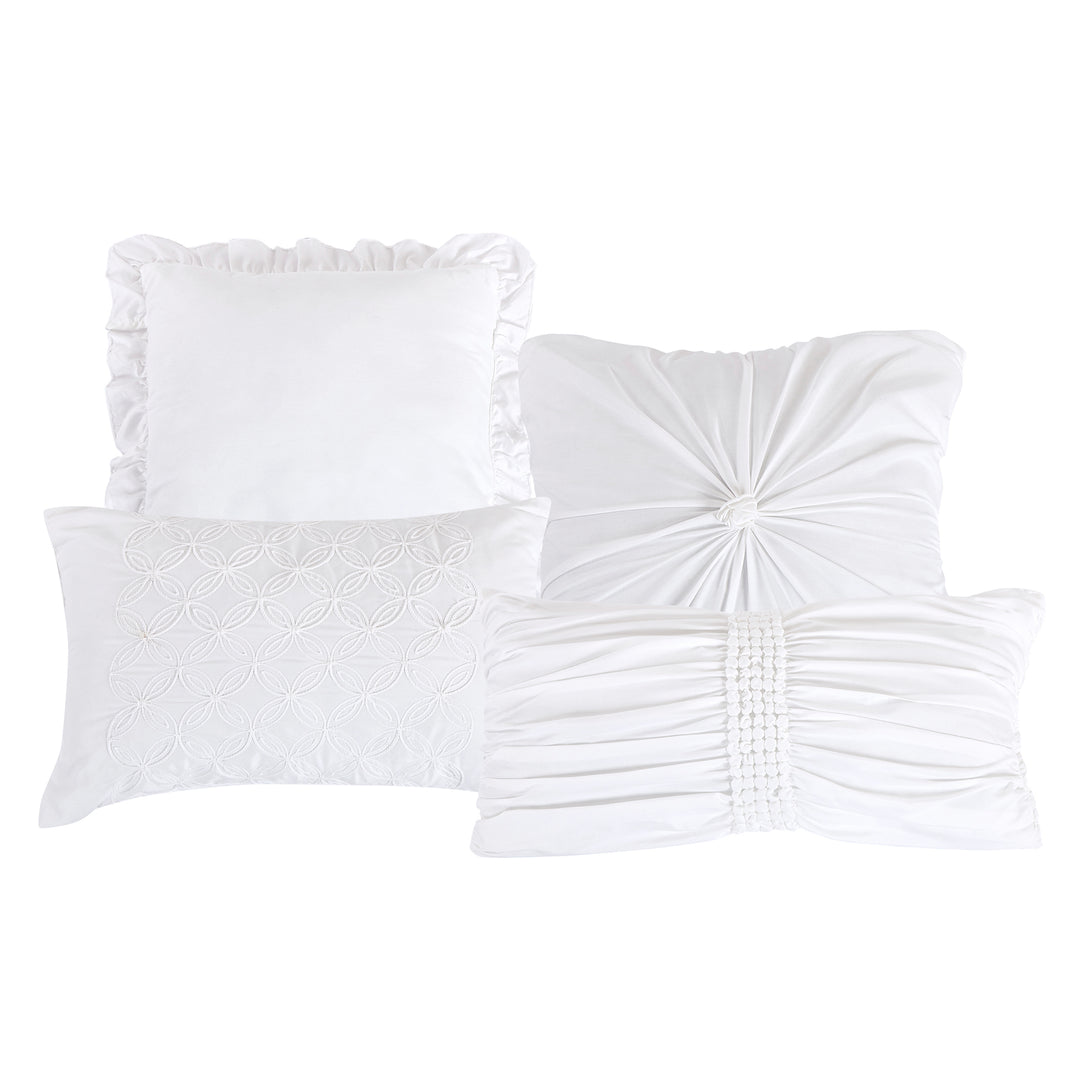 Luxury 7 Piece White Color Ruffle Pleated Bed in Bag Comforter Set Q/K Size