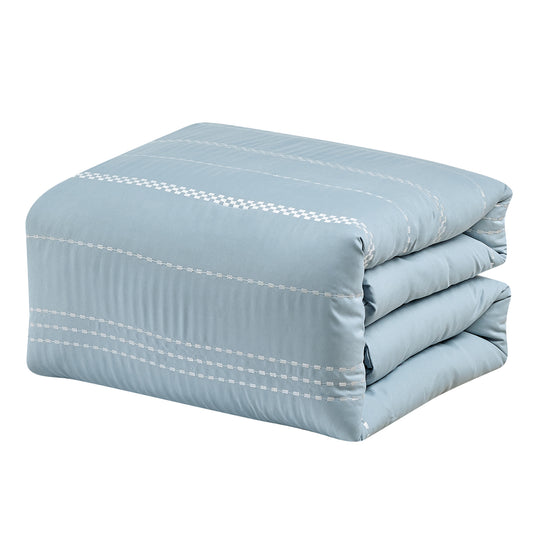 7 Piece Light Blue Color Embroidered Bed in Bag Comforter Set Q/K Size