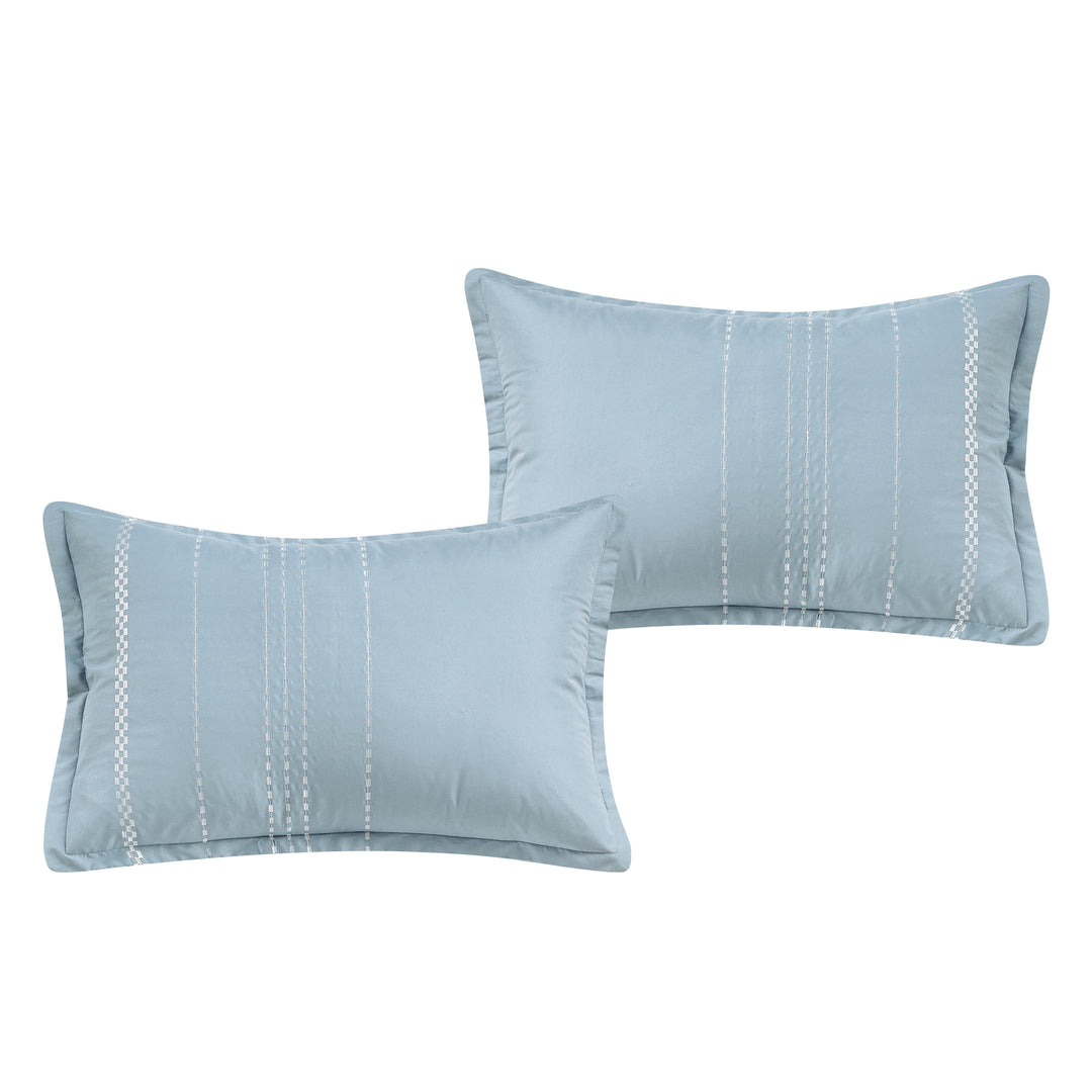 7 Piece Light Blue Color Embroidered Bed in Bag Comforter Set Q/K Size