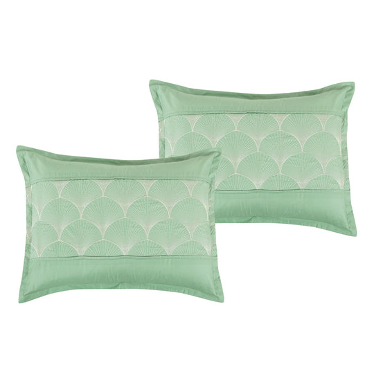 7 Piece Light Green Scalloped Emroidered Comforter Set Super Soft Microfiber Bed in a Bag Queen King Size