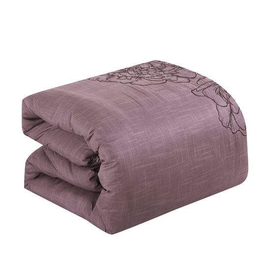 7 Piece Light Purple Color Embroidered Bed in Bag Comforter Set Q/K Size