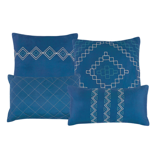 Luxury 7 Piece Geometric Emrboidery Bed in Bag Navy Comforter Set Q/K Size-22363