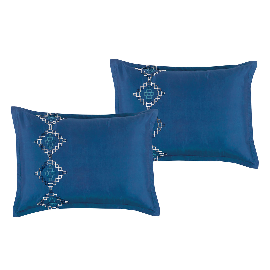 Luxury 7 Piece Geometric Emrboidery Bed in Bag Navy Comforter Set Q/K Size-22363