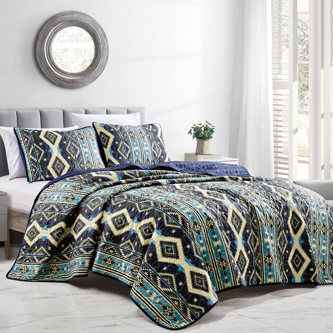 HIG 3 Piece Boho Style Print Bedspread Set King & Queen Size for Bedroom