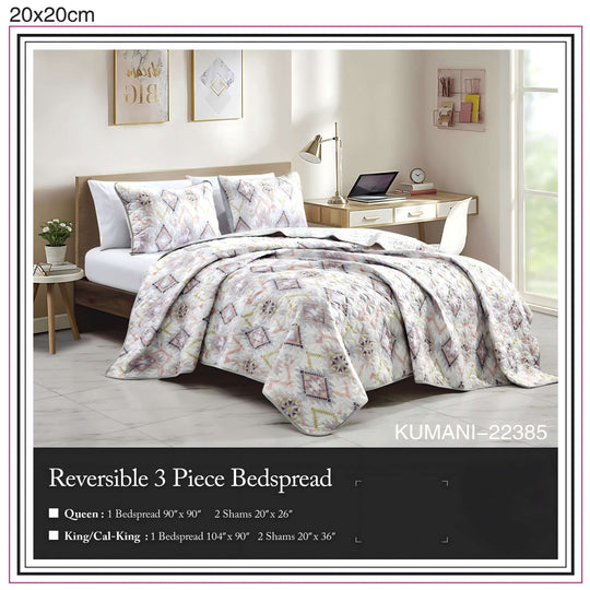 Reversible 3-Piece Geometric Aztec Quilted Bedspread Set with Pillow Shams