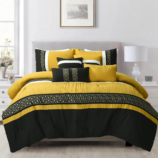 HIG Luxurious 7-Piece Embroidered Bedding Set Ideal for Home Decor, Yellow Bed in a Bag