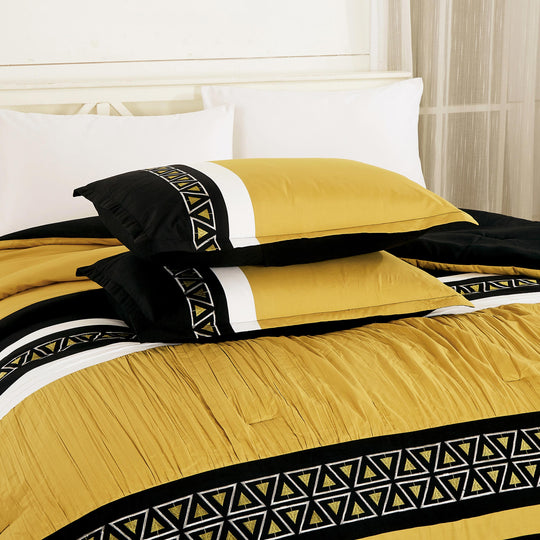 HIG Luxurious 7-Piece Embroidered Bedding Set Ideal for Home Decor, Yellow Bed in a Bag