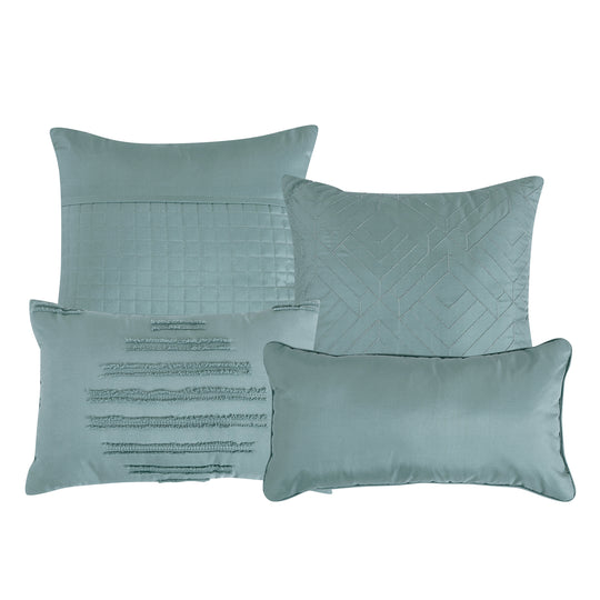 7 Piece Cadet Blue Stripe Emroidered Comforter Set Super Soft Microfiber Bed in a Bag Queen King Size