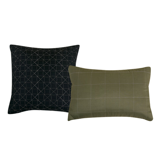Luxury 9-Piece Geometric Grid Comforter Set in Olive Green & Black – Complete Bedding with Sheet Set Included