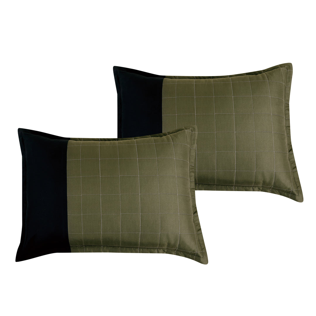Luxury 9-Piece Geometric Grid Comforter Set in Olive Green & Black – Complete Bedding with Sheet Set Included