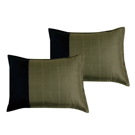 Luxury 9-Piece Geometric Grid Comforter Set in Olive Green & Black – Complete Bedding with Sheet Set Included